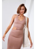 Smooth dress with a cut-out waist, coffee 110573 - Online store - Boutique